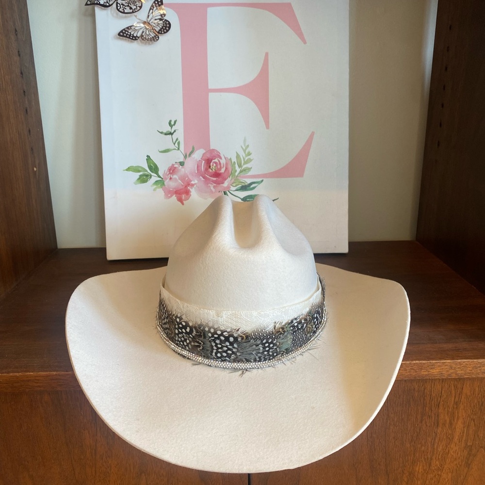 White Cowboy Hat with Patterned Band